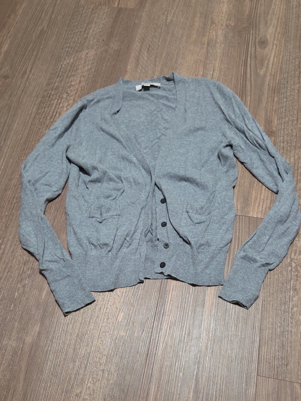 LOFT Light Gray Button-Up V-Neck Cardigan